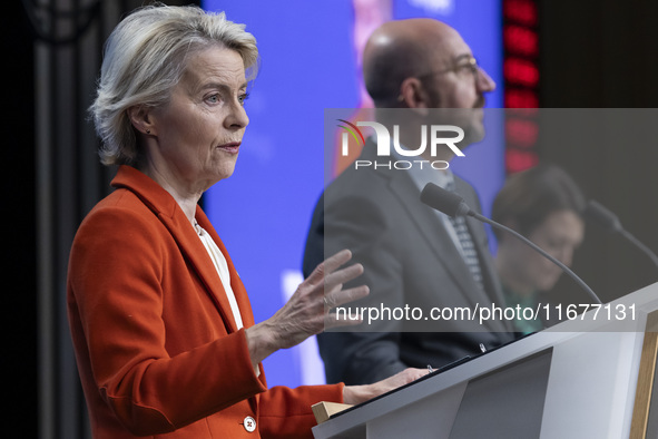 President of the European Commission Ursula von der Leyen at a joint press conference with President of the European Council Charles Michel...