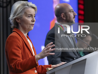 President of the European Commission Ursula von der Leyen at a joint press conference with President of the European Council Charles Michel...