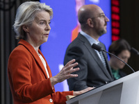 President of the European Commission Ursula von der Leyen at a joint press conference with President of the European Council Charles Michel...