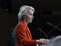 President of the European Commission Ursula von der Leyen at a joint press conference with President of the European Council Charles Michel...