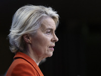 President of the European Commission Ursula von der Leyen at a joint press conference with President of the European Council Charles Michel...