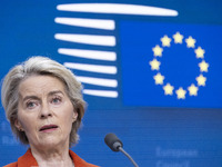 President of the European Commission Ursula von der Leyen at a joint press conference with President of the European Council Charles Michel...