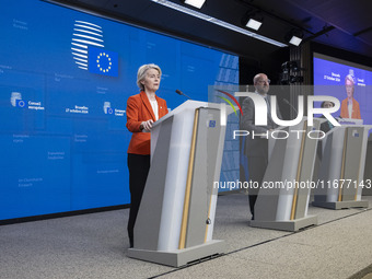 President of the European Commission Ursula von der Leyen at a joint press conference with President of the European Council Charles Michel...