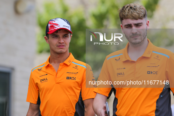 Lando Norris of the UK drives the McLaren F1 Team MCL38 Mercedes during the Formula 1 Pirelli United States Grand Prix 2024 in Austin, USA,...