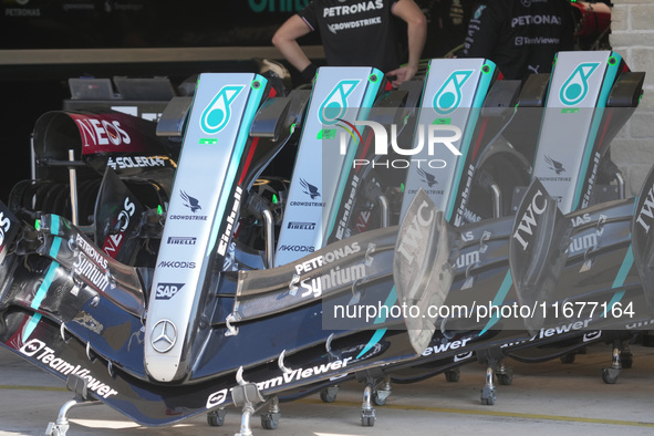 The wings of the Mercedes-AMG Petronas F1 Team are present during the Formula 1 Pirelli United States Grand Prix 2024 in Austin, USA, on Oct...