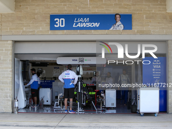 The garage of Williams Racing FW46 Mercedes is present during the Formula 1 Pirelli United States Grand Prix 2024 in Austin, USA, on October...