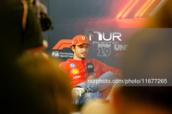 Carlos Sainz Jr. of Spain drives the (55) Scuderia Ferrari SF-24 Ferrari during the Formula 1 Pirelli United States Grand Prix 2024 in Austi...