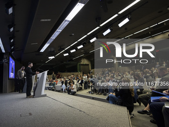 President of Ukraine Volodymyr Zelenskyy addresses a press conference during his visit at the European Council Summit, the EU leaders meetin...