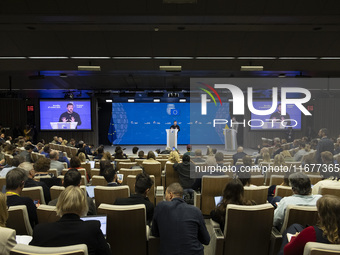 President of Ukraine Volodymyr Zelenskyy addresses a press conference during his visit at the European Council Summit, the EU leaders meetin...