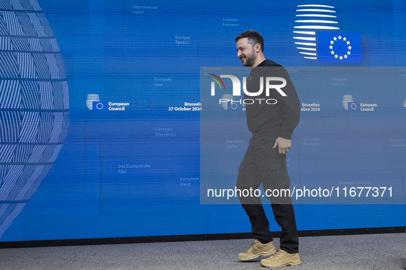 President of Ukraine Volodymyr Zelenskyy addresses a press conference during his visit at the European Council Summit, the EU leaders meetin...