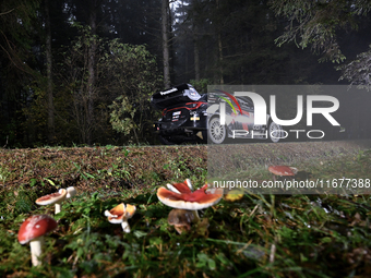 Driver Elfyn Evans and co-driver Scott Martin of the team Toyota Gazoo Racing WRT, in a Toyota GR Yaris Rally1 Hybrid, face the second day o...