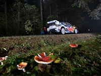 Driver Adrien Fourmaux and co-driver Alexandre Coria of the M-Sport Ford World Rally Team in the Ford Puma Rally1 Hybrid face the second day...