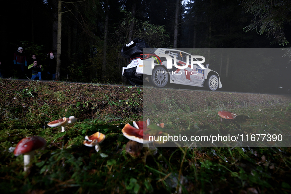 Driver Sami Pajari and co-driver Enni of the team Toyota Gazoo Racing WRT, with their Toyota GR Yaris Rally1 Hybrid, face the second day of...