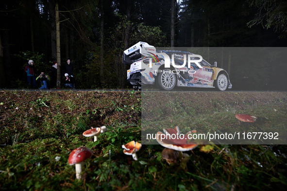 Driver Gregoire Munster and co-driver Louis Louka of the M-Sport Ford World Rally Team in a Ford Puma Rally1 Hybrid face the second day of t...