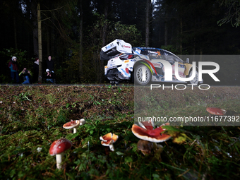 Driver Gregoire Munster and co-driver Louis Louka of the M-Sport Ford World Rally Team in a Ford Puma Rally1 Hybrid face the second day of t...