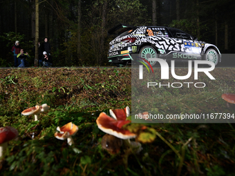 Driver Oliver Solberg and co-driver Elliott Edmondson of the team Toksport WRT 2, Skoda Fabia RS Rally2, face the second day of the race dur...