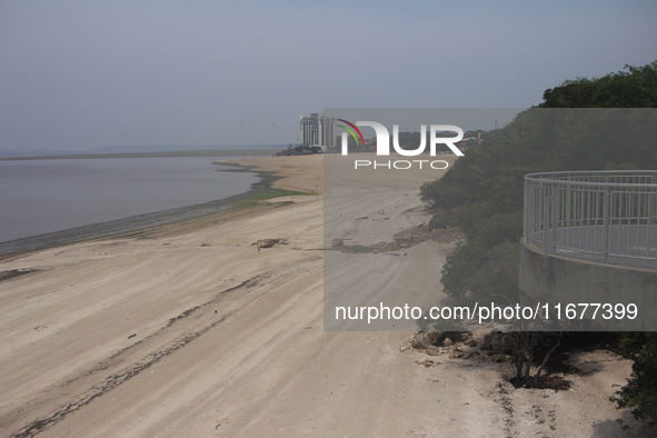 A historic drought occurs on the Negro River, seen from the Ponta Negra neighborhood in Manaus, Amazonas, Brazil, on October 13, 2024. 