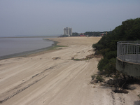 A historic drought occurs on the Negro River, seen from the Ponta Negra neighborhood in Manaus, Amazonas, Brazil, on October 13, 2024. (