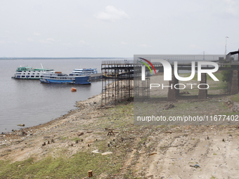 A historic drought occurs on the Negro River, as seen from the port of the city of Manaus, in Manaus, Amazonas, Brazil, on October 13, 2024....