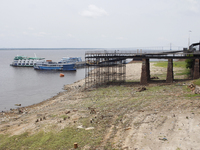 A historic drought occurs on the Negro River, as seen from the port of the city of Manaus, in Manaus, Amazonas, Brazil, on October 13, 2024....