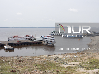 A historic drought occurs on the Negro River, as seen from the port of the city of Manaus, in Manaus, Amazonas, Brazil, on October 13, 2024....