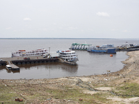 A historic drought occurs on the Negro River, as seen from the port of the city of Manaus, in Manaus, Amazonas, Brazil, on October 13, 2024....