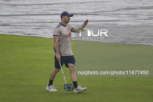 Bangladeshi cricket team Physiotherapist Nathan Kiely participates in a practice session at the Sher-e-Bangla National Cricket Stadium in Dh...