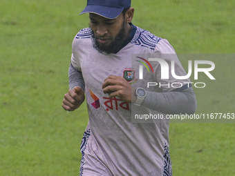 Bangladeshi cricketer Mushfiqur Rahim attends a practice session at the Sher-e-Bangla National Cricket Stadium in Dhaka, Bangladesh, on Octo...