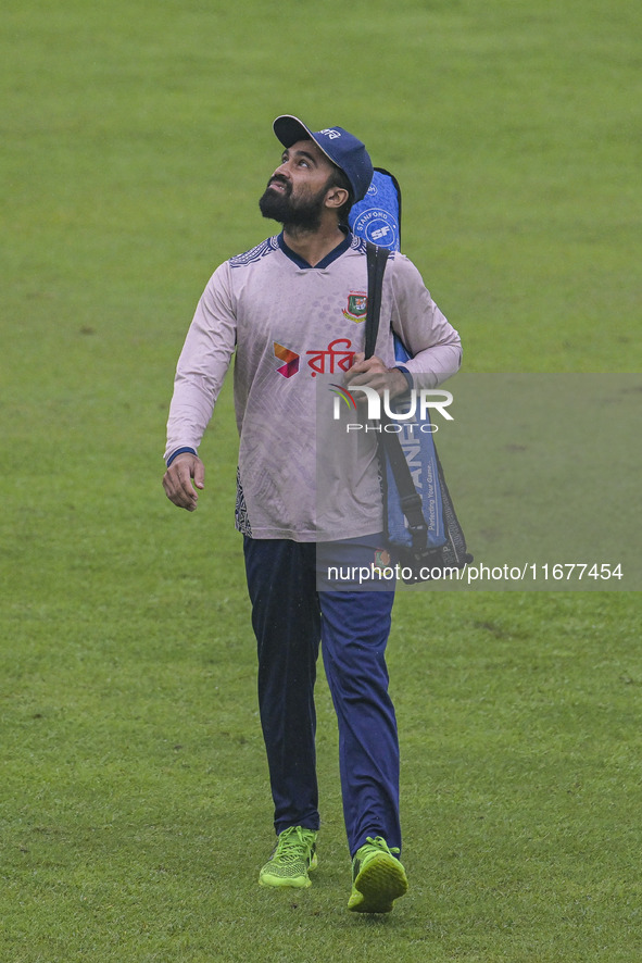 Bangladeshi cricketer Shadman Islam attends a practice session at the Sher-e-Bangla National Cricket Stadium in Dhaka, Bangladesh, on Octobe...