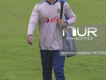 Bangladeshi cricketer Shadman Islam attends a practice session at the Sher-e-Bangla National Cricket Stadium in Dhaka, Bangladesh, on Octobe...