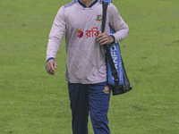 Bangladeshi cricketer Shadman Islam attends a practice session at the Sher-e-Bangla National Cricket Stadium in Dhaka, Bangladesh, on Octobe...