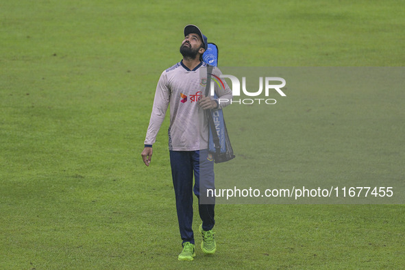 Bangladeshi cricketer Shadman Islam attends a practice session at the Sher-e-Bangla National Cricket Stadium in Dhaka, Bangladesh, on Octobe...