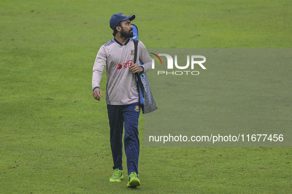 Bangladeshi cricketer Shadman Islam attends a practice session at the Sher-e-Bangla National Cricket Stadium in Dhaka, Bangladesh, on Octobe...