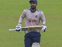 Bangladeshi cricketer Liton Das attends a practice session at the Sher-e-Bangla National Cricket Stadium in Dhaka, Bangladesh, on October 18...