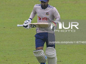 Bangladeshi cricketer Liton Das attends a practice session at the Sher-e-Bangla National Cricket Stadium in Dhaka, Bangladesh, on October 18...