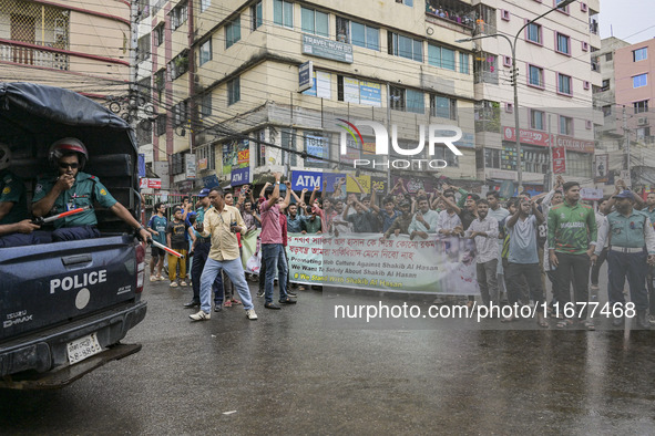 Bangladeshi cricketer Shakib Al Hasan's fans want Shakib's safety from mob culture in Dhaka, Bangladesh, on October 18, 2024, as the fans st...