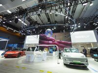 The audience visits the Geely Automobile booth at the 2024 World Intelligent Connected Vehicle Conference in Beijing, China, on October 18,...