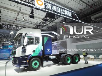 The audience visits the Didi autonomous driving truck at the 2024 World Intelligent Connected Vehicle Conference in Beijing, China, on Octob...