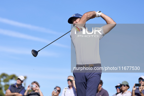 Jorge Campillo of Spain tees off on the 6th hole during the Estrella Damm N.A. Andalucia Masters 2024 at Real Club de Golf Sotogrande in San...