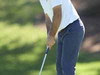 Jorge Campillo of Spain plays a shot on the 5th green during the Estrella Damm N.A. Andalucia Masters 2024 at Real Club de Golf Sotogrande i...