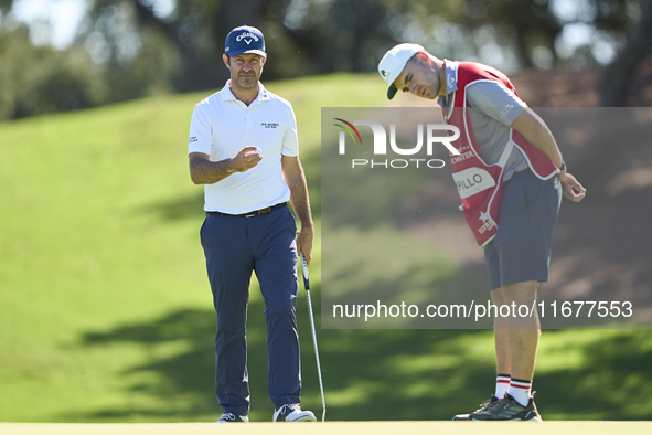 Jorge Campillo of Spain studies his shot on the 5th green during the Estrella Damm N.A. Andalucia Masters 2024 at Real Club de Golf Sotogran...