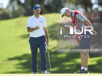 Jorge Campillo of Spain studies his shot on the 5th green during the Estrella Damm N.A. Andalucia Masters 2024 at Real Club de Golf Sotogran...