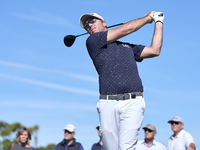 Julien Guerrier of France tees off on the 6th hole during the Estrella Damm N.A. Andalucia Masters 2024 at Real Club de Golf Sotogrande in S...