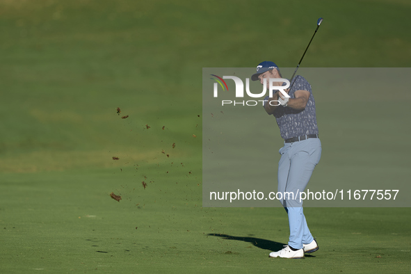 Andrea Pavan of Italy plays his second shot on the 10th hole during the Estrella Damm N.A. Andalucia Masters 2024 at Real Club de Golf Sotog...