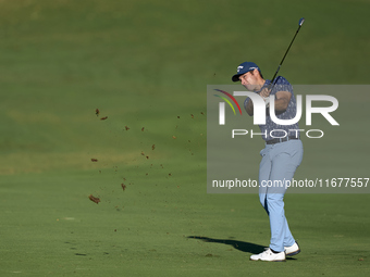 Andrea Pavan of Italy plays his second shot on the 10th hole during the Estrella Damm N.A. Andalucia Masters 2024 at Real Club de Golf Sotog...