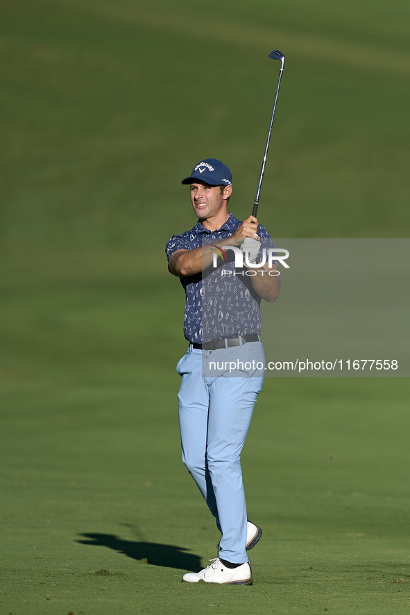 Andrea Pavan of Italy plays his second shot on the 10th hole during the Estrella Damm N.A. Andalucia Masters 2024 at Real Club de Golf Sotog...