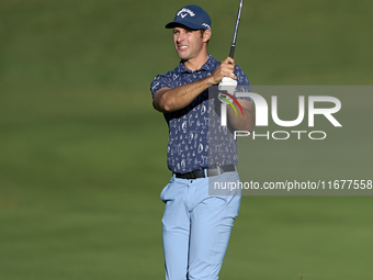 Andrea Pavan of Italy plays his second shot on the 10th hole during the Estrella Damm N.A. Andalucia Masters 2024 at Real Club de Golf Sotog...