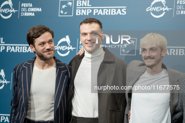 Lorenzo Richelmy and Enrico Inserra attend the ''Fino Alla Fine'' photocall during the 19th Rome Film Festival at Auditorium Parco Della Mus...