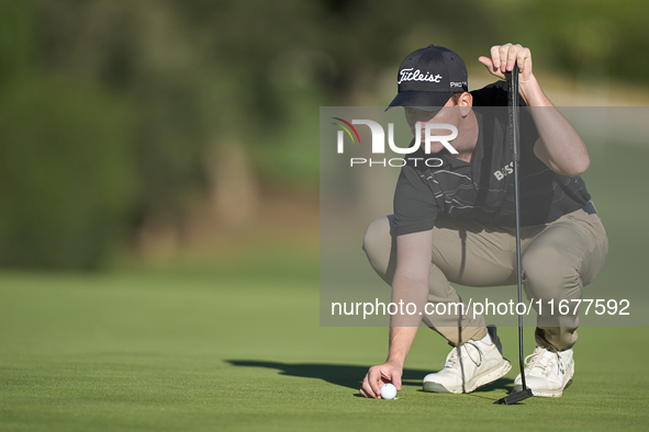 Daniel Hillier of New Zealand studies his shot on the 10th green on day two of the Estrella Damm N.A. Andalucia Masters 2024 at Real Club de...