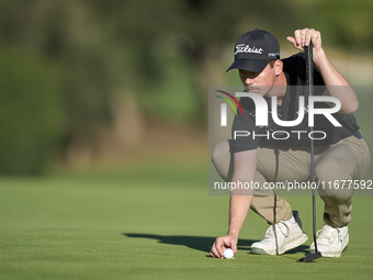 Daniel Hillier of New Zealand studies his shot on the 10th green on day two of the Estrella Damm N.A. Andalucia Masters 2024 at Real Club de...